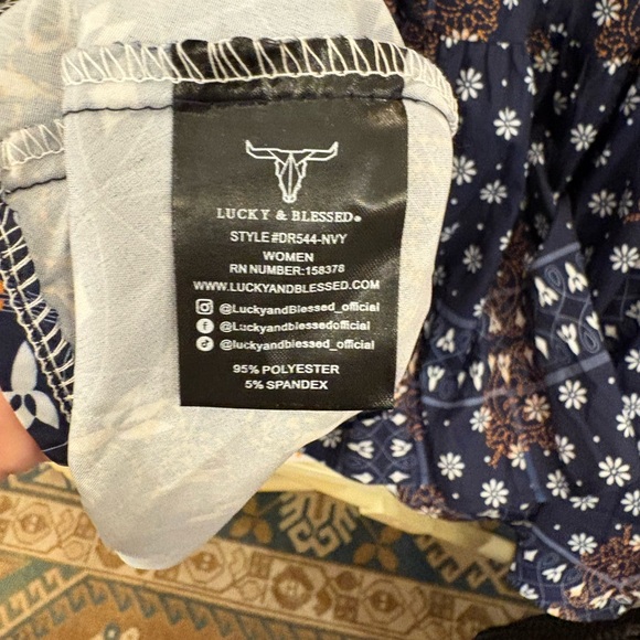 Lucky & Blessed western snap bandana Navy Patterned Maxi Dress NWT - Picture 5 of 5